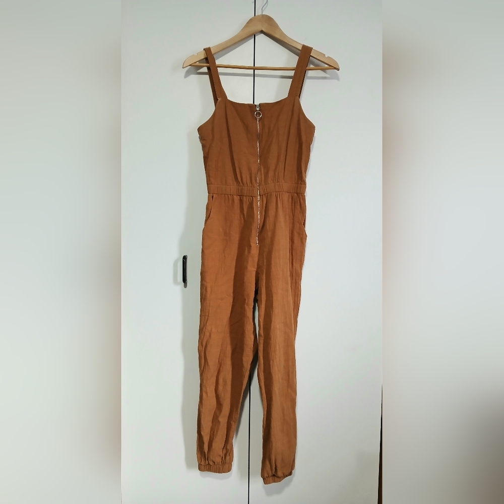 One Clothing Jumpsuit Rust Orange Terracotta Zip Front Jogger XS Romper